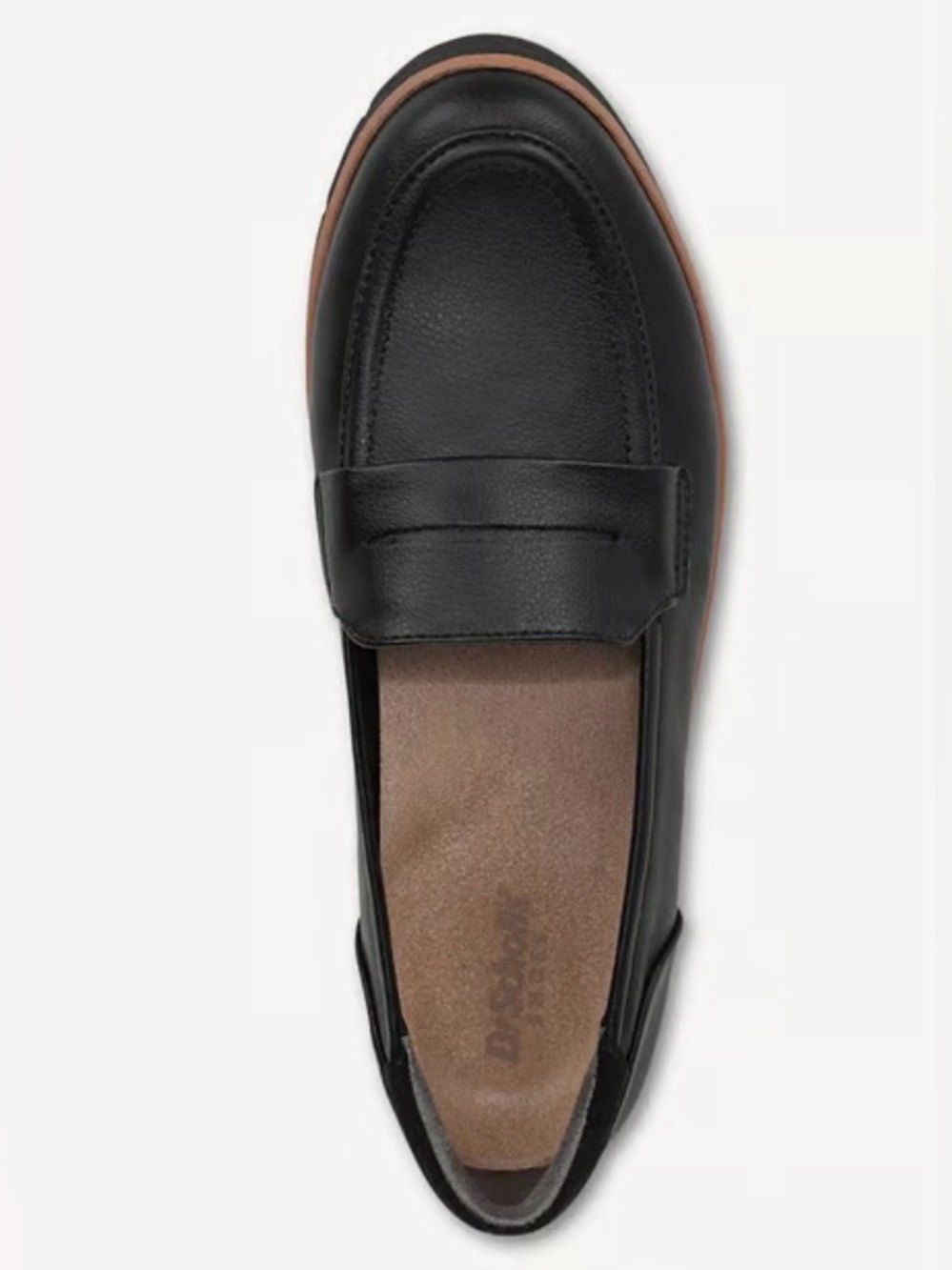 Dr. Scholl's Black Leather Penny Loafers with Tan Trim - Picture 3 of 13